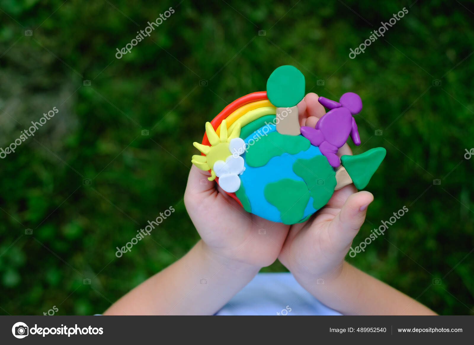 Child Hands Holding Earth Model Clay Rainbow Ecology Concept Top Stock  Photo by ©galiaromaniv88@gmail.com 489952540